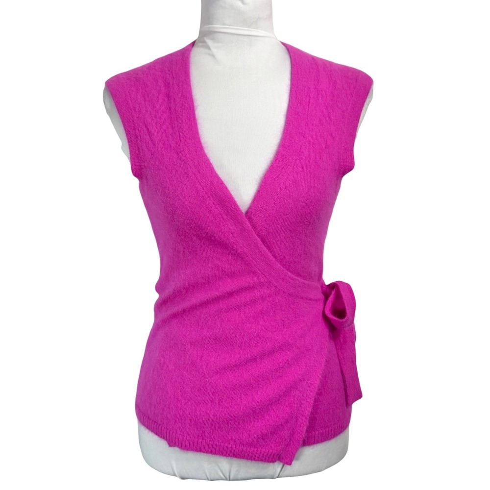 Y2K Fuzzy Angora Wrap Sweater Vest Magenta Tie Side French Connection M Fit XS S